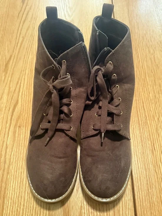 Kenzie Brown Combat Boots Size 10 Lace Up Side Zip - Picture 2 of 5